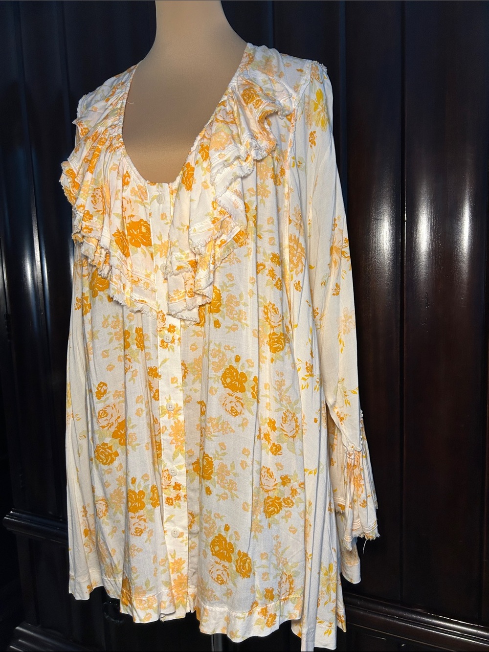 Free People Peach and Orange Floral Ruffle Tunic